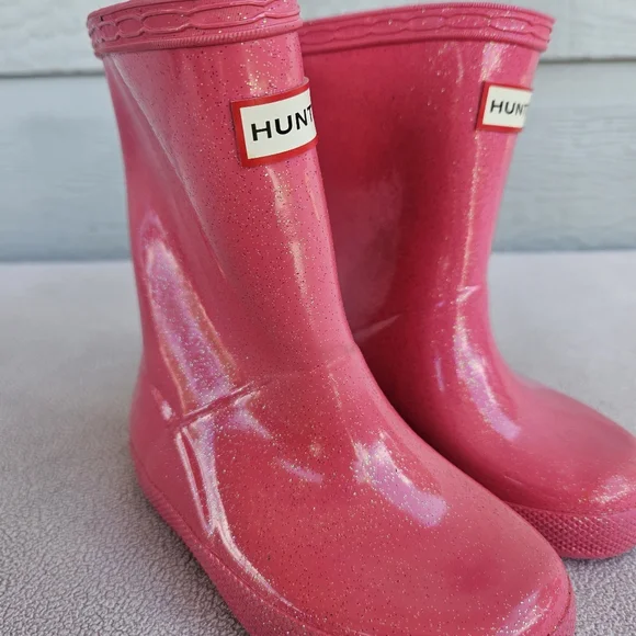 Hunter Original Classic Rain Boots Toddler Girl SZ 7 US Pink Glitter Sparkle - Picture 12 of 12